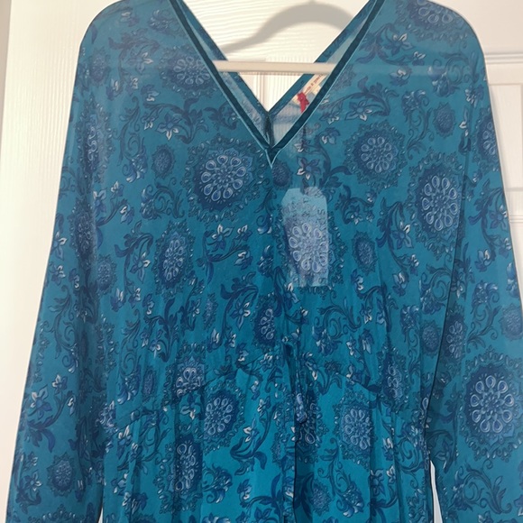 Standards & Practices Teal Paisley Print Dress Size Large - Picture 6 of 7